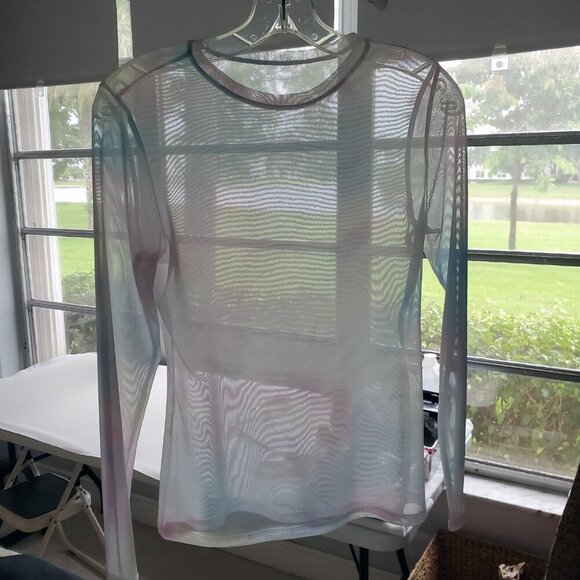 Fairycore Mesh 2-piece Pastel LS Tee over Matching Cami with Rhinestones Size M - Picture 8 of 16